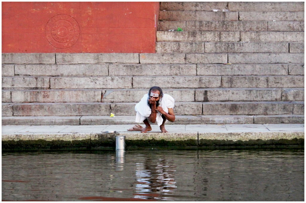 Drinking from the Ganga river.